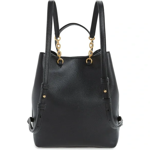 Tory Burch Georgia Leather Backpack Bucket Bag Black Purse - Picture 2 of 9